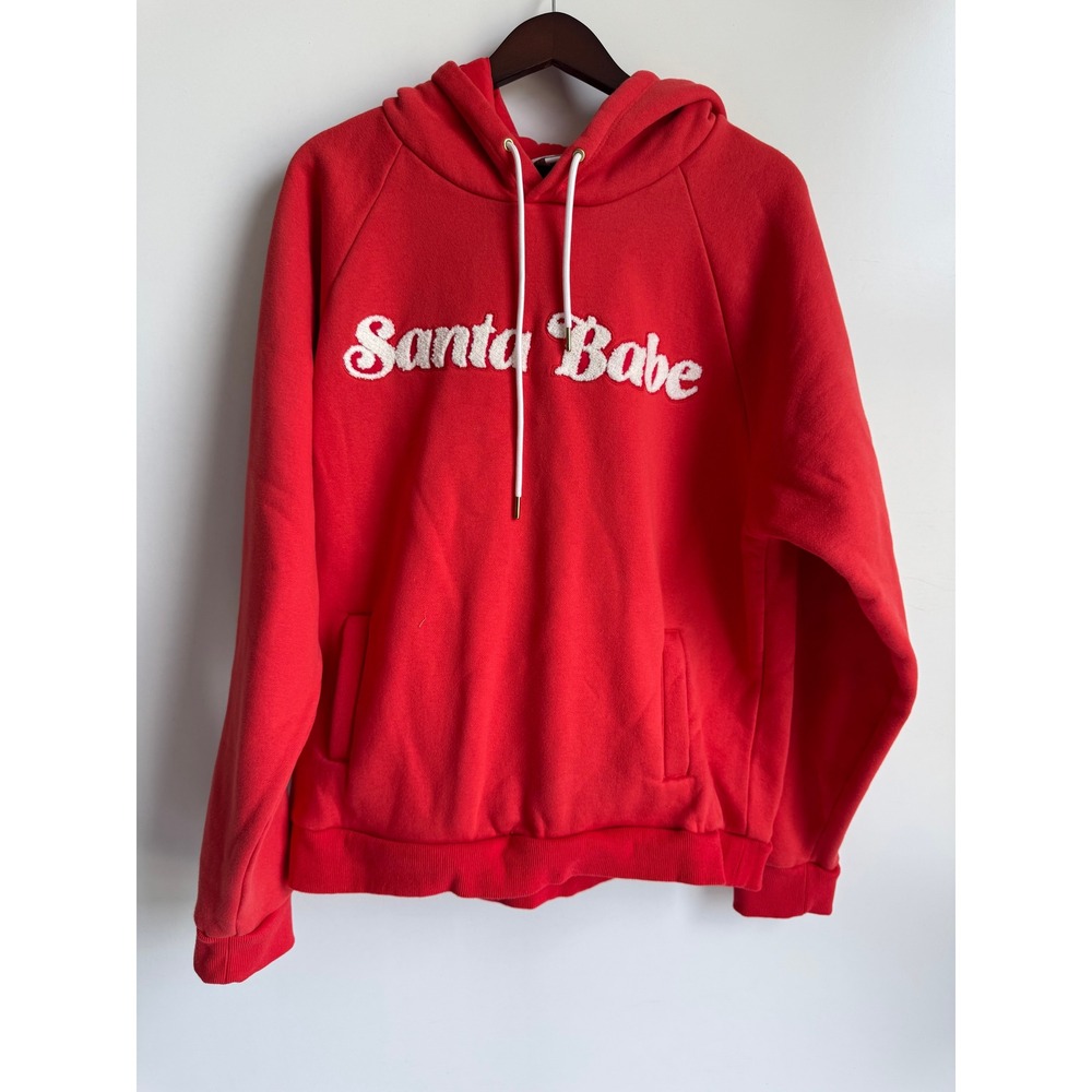 Beach Riot Alissa Santa Babe Hoodie Christmas Chenille Patch Pullover Large